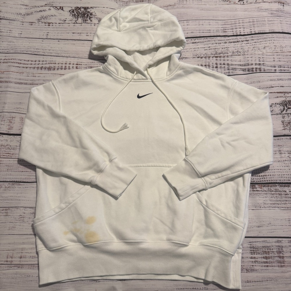 (STAINS) Nike Fleece Pullover Hoodie Sweater White Men's Size Medium